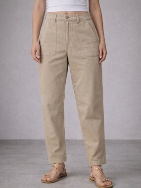 High-Rise Straight-Leg Utility Pants in Beige
